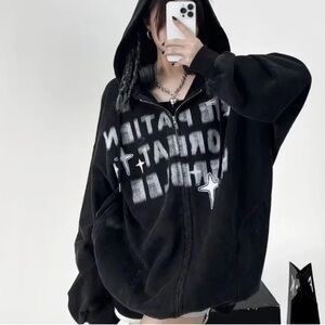 Oversized Emmiol Black Graphic Hoodie
